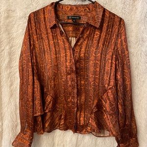 Macy’s INC Orange/Black Leopard Peplum Top